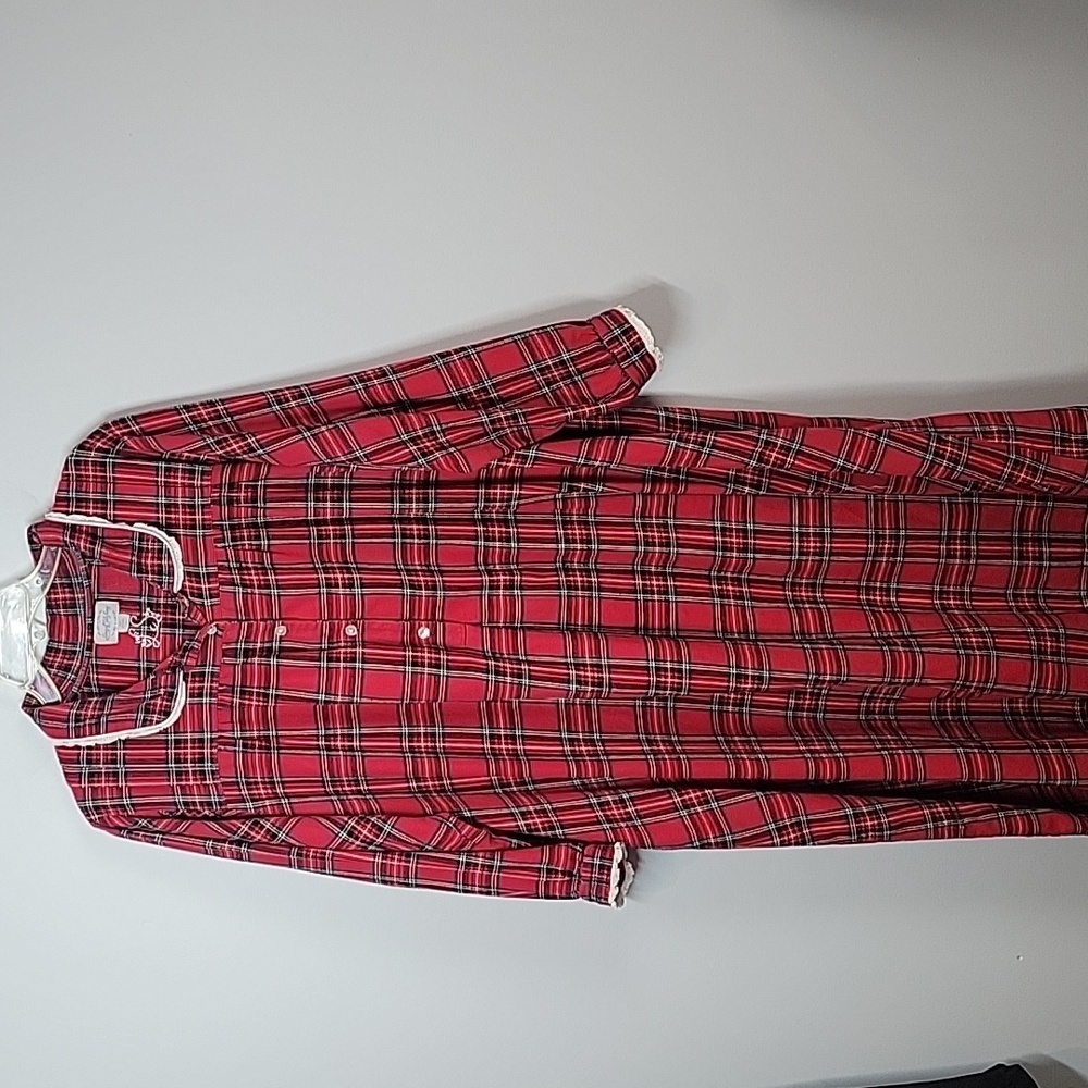 Land of Salzburg Plus Size Cotton Flannel Plaid Nightgown Red 2X